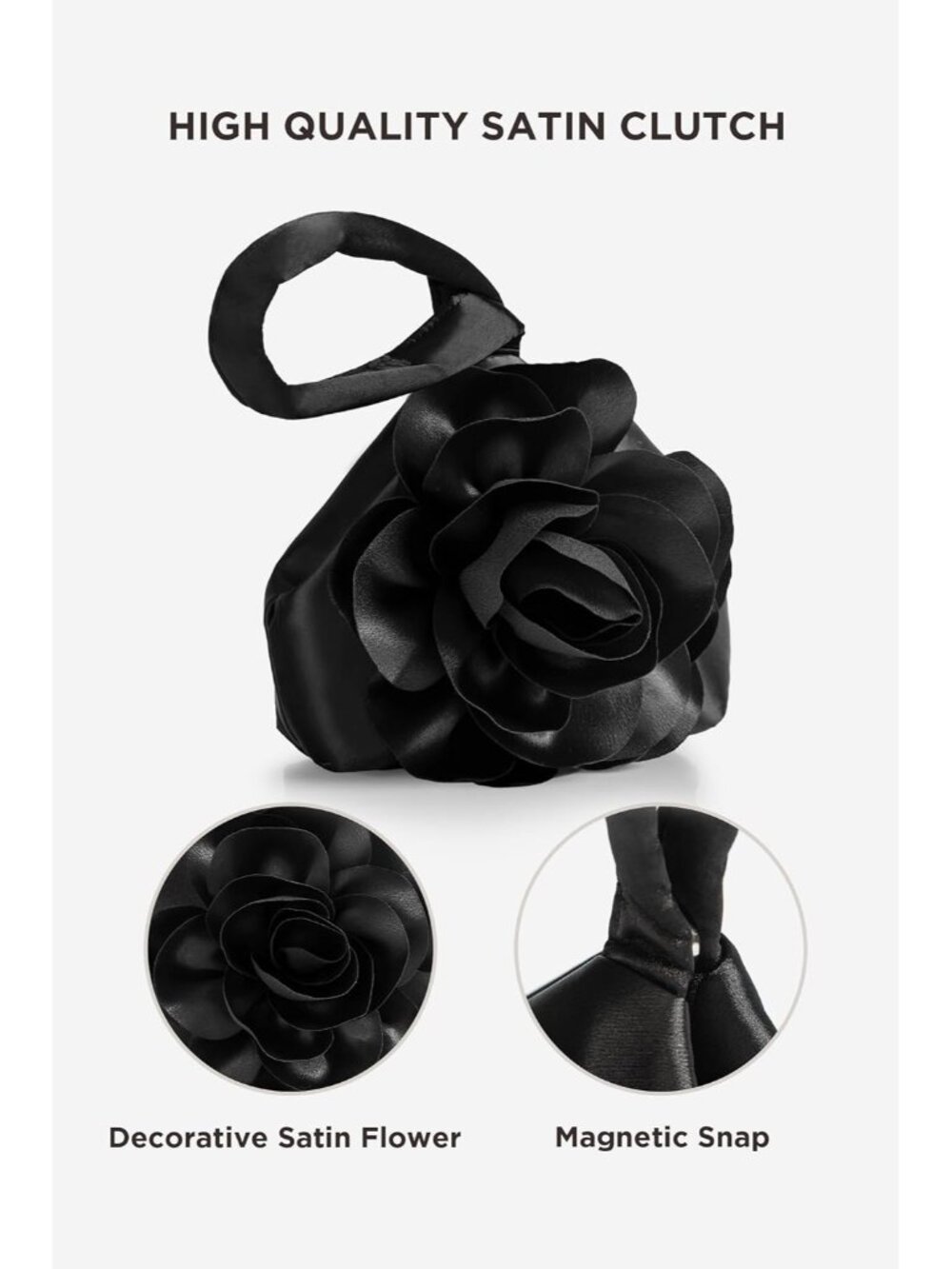 👜Women's Black Flower Satin Triangle Evening Clutch Wristlet Purses Bag - Picture 4 of 6